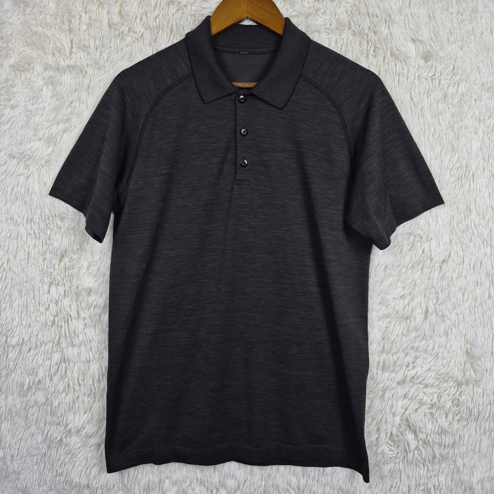 Lululemon Metal Vent Tech Polo Shirt Mens Medium Heathered Black Short Sleeve
